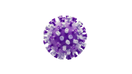 3D rendering of a purple coronavirus particle