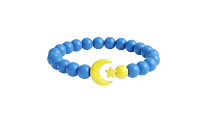 Blue Beaded Bracelet with Crescent Moon and Star Charm