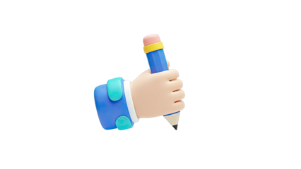 Cartoon Hand Holding Pencil Writing on White Background