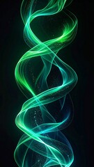 Naklejka premium Abstract Swirling Green and Blue Light Streams on Dark Background
