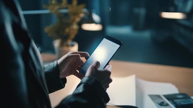 Close medium shot of a person scanning a printed photo with a smartphone to trigger immersive digital content in a hybrid reality setup.
