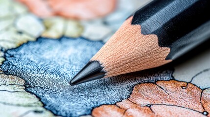 Close-up of pencil on detailed floral drawing