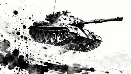 Ink drawing of a tank.
