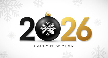 The image is a festive New Year greeting card design for the year 2026