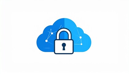 Cloud computing security concept. Secure data storage and network protection with padlock icon on digital technology background.