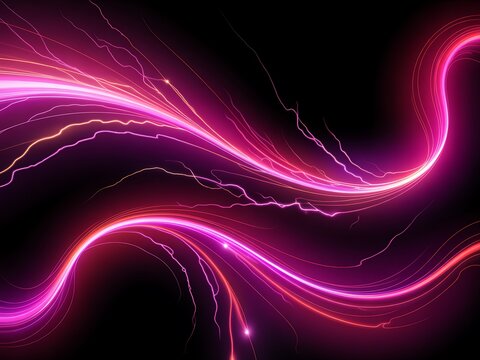 Dynamic digital energy lines in vibrant pink and magenta colors on a black background - Powered by Adobe