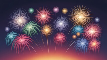 Vibrant and colorful fireworks display exploding in the night sky