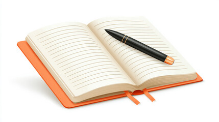 Naklejka premium Minimalist flat illustration of an open journal with pen on horizontal layout