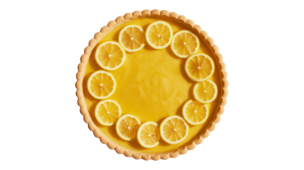 Lemon tart with lemon slices, dessert, pastry, sweet, round shape, french cuisine