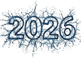 Blue water splash effect 2026 isolated on transparent background