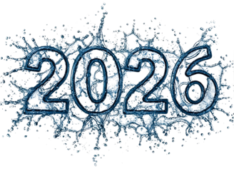 Blue water splash effect 2026 isolated on transparent background