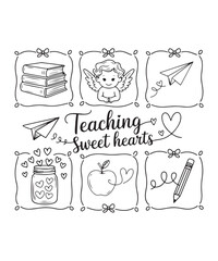Valentine Teacher Line Art Design