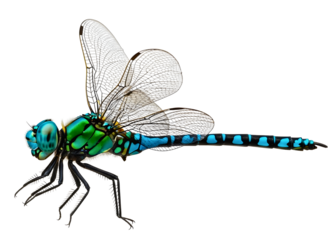 Dragonfly with blue and green body isolated on transparent background