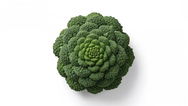 Green broccoli head with dense, textured florets on a white background.
