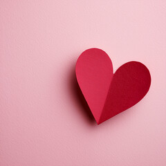 Pink background with minimalistic romantic red paper heart for St. Valentine's day