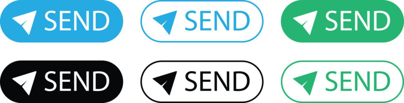 Send Button UI Set with Paper Plane Icon, Modern Web and Mobile Interface Design
