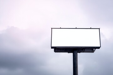 Blank billboard against cloudy sky, perfect for outdoor advertising, marketing messages, or promotional designs. Ideal for businesses seeking visibility.