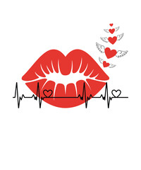 Valentine Lips with Heartbeat Love Line