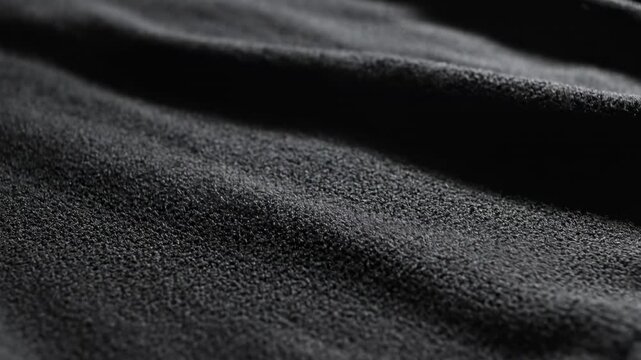 Abstract macro shot of soft black sweatshirt fabric subtly rippling and moving across the frame perfect for a textured background loop website, graphic, cotton