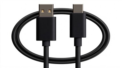 Black USB to USB-C Cable with White Background Studio Lighting