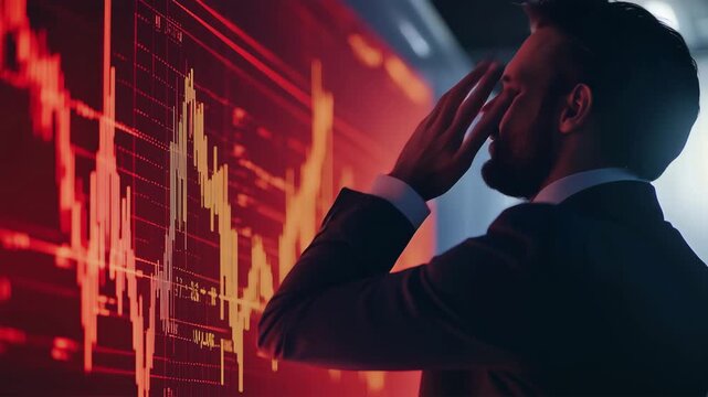 株価暴落に動揺する投資家、リスクの心理を表現