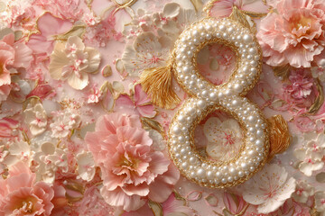 Ornate number eight surrounded by flowers on a decorative background in a celebration setting