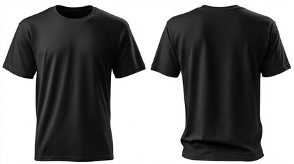 Black Cotton T-Shirt Displayed from Front and Back on White Background