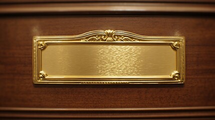 Elegant Antique Brass Nameplate on Wooden Door with Ornate Details