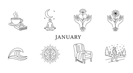 Obraz premium January symbols of renewal and reflection Vector