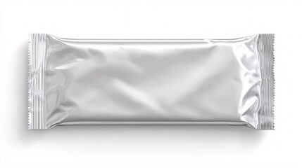 Blank Silver Foil Snack Bar Wrapper with Reflective Metallic Surface on White Background