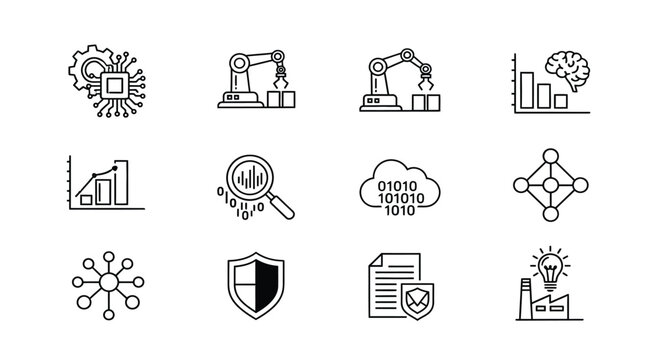 Various icons representing technology and industry Vector