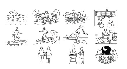 Various outdoor activities and social gatherings Vector