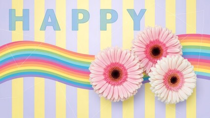 Obraz premium Happy pastel background with gerbera flowers