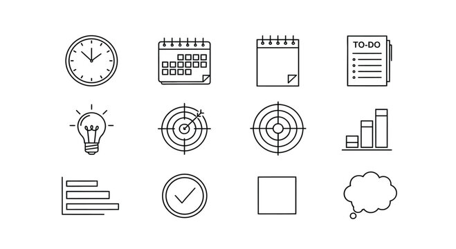 Time management and productivity icons Vector - Powered by Adobe