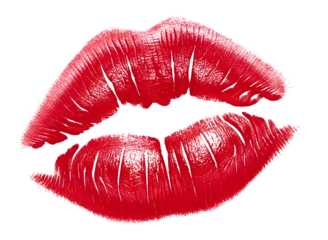 Red lipstick kiss mark isolated on transparent background