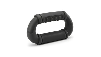 Black rubberized handle for exercise equipment or a tool on a white background with shadow push