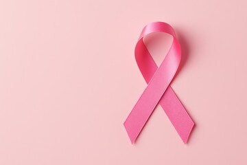 Hope Ribbon on a Pink Canvas: A graceful pink ribbon, symbolizing hope and support for those battling Breast Cancer, stands out elegantly against a soft pink backdrop.