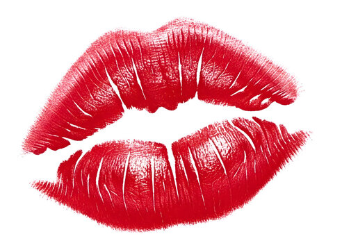 Red lipstick kiss mark isolated on transparent background