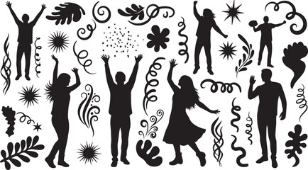 Collection of Various Black Leaf Silhouettes on White Background