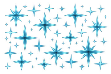 Obraz premium Blue glowing star shapes and twinkle light effects creating a sparkling pattern on transparent background