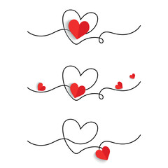 Heart drawn with continuous lines. A collection of minimalist and paper hearts.