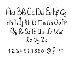 Handwriting English alphabet, script font.