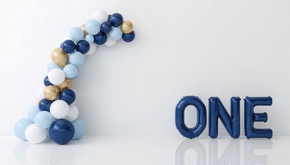 Abstract Number One Composition with Spheres, success and priority concept, minimal design