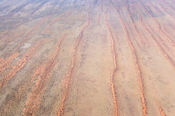 lines of Kalahari parallel red dunes, near Kalkrand, Namibia