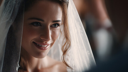 Nervous Bride Adjusting Veil Feeling Awkward Before Wedding