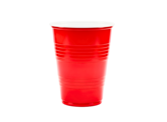 Red plastic disposable cup isolated on transparent background