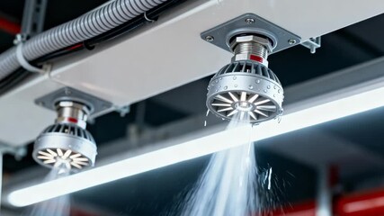 Closeup of mist fire suppression sprinklers being installed showcasing precision nozzles designed for rapid cooling and smoke control.