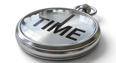 Metallic Stopwatch With Time Word On Face