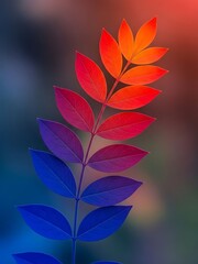 Colorful gradient leaves on a plant stem with blurred background