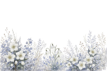 Winter watercolor wild flower border. 